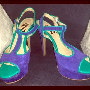 Type Z Blue & Teal Suede Heels
